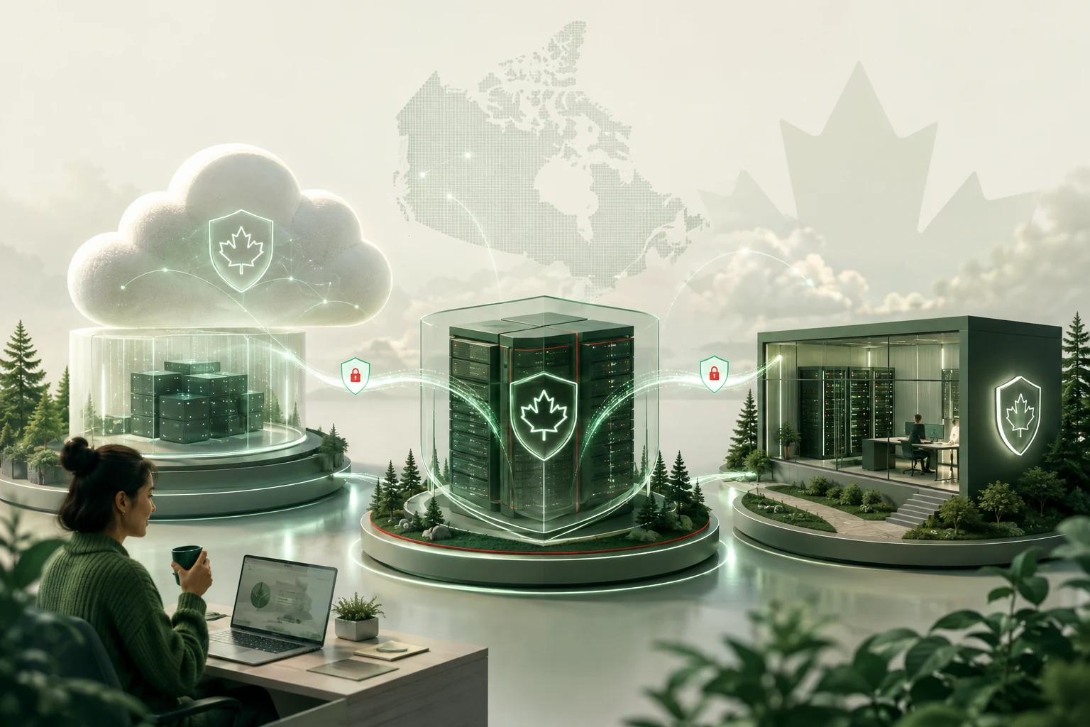 Three Canadian Sorbtree deployment environments connected through a protected platform
